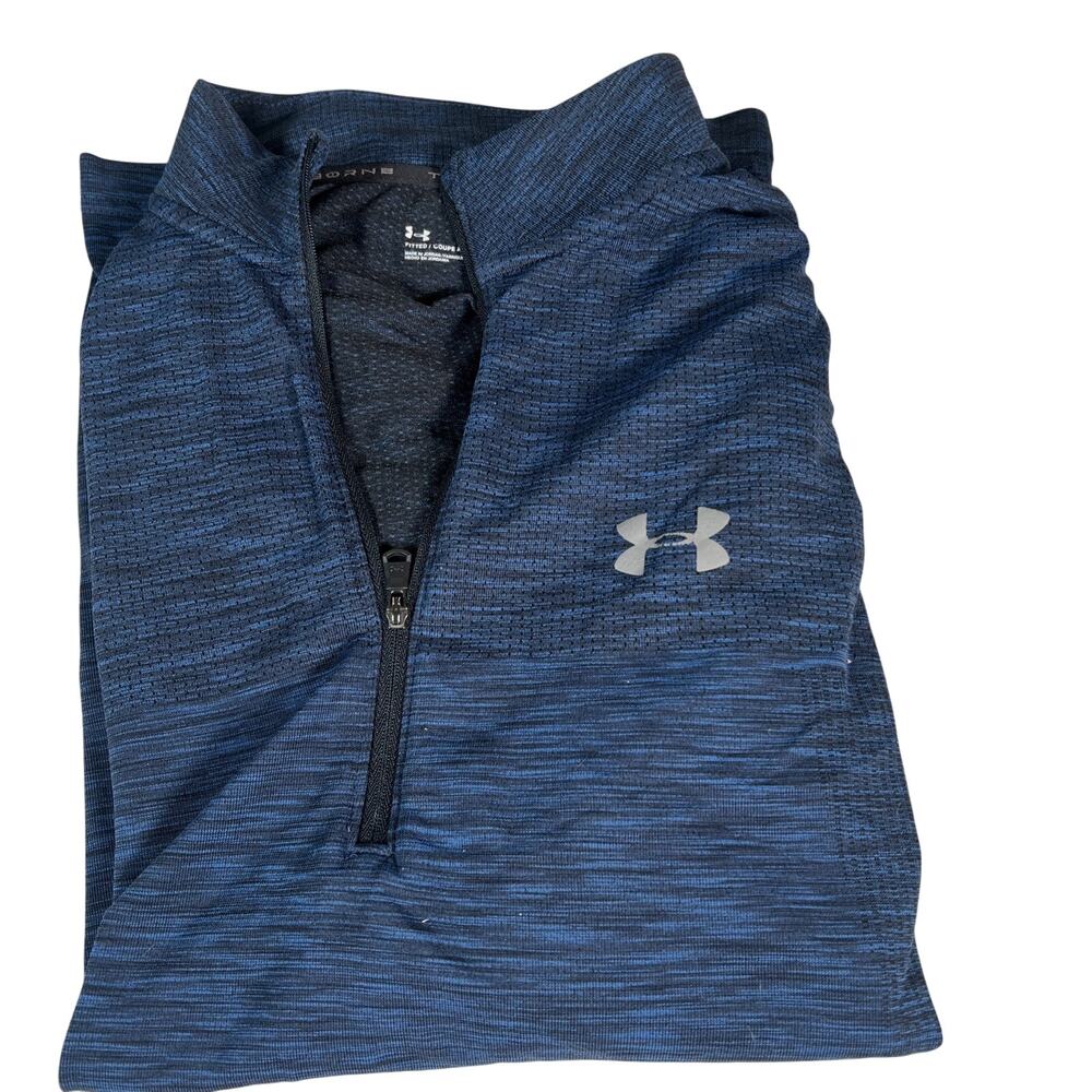 Under Armour 1/4 Zip Polo Shirt Mens L Blue Heat Gear Loose Golf Active Sports